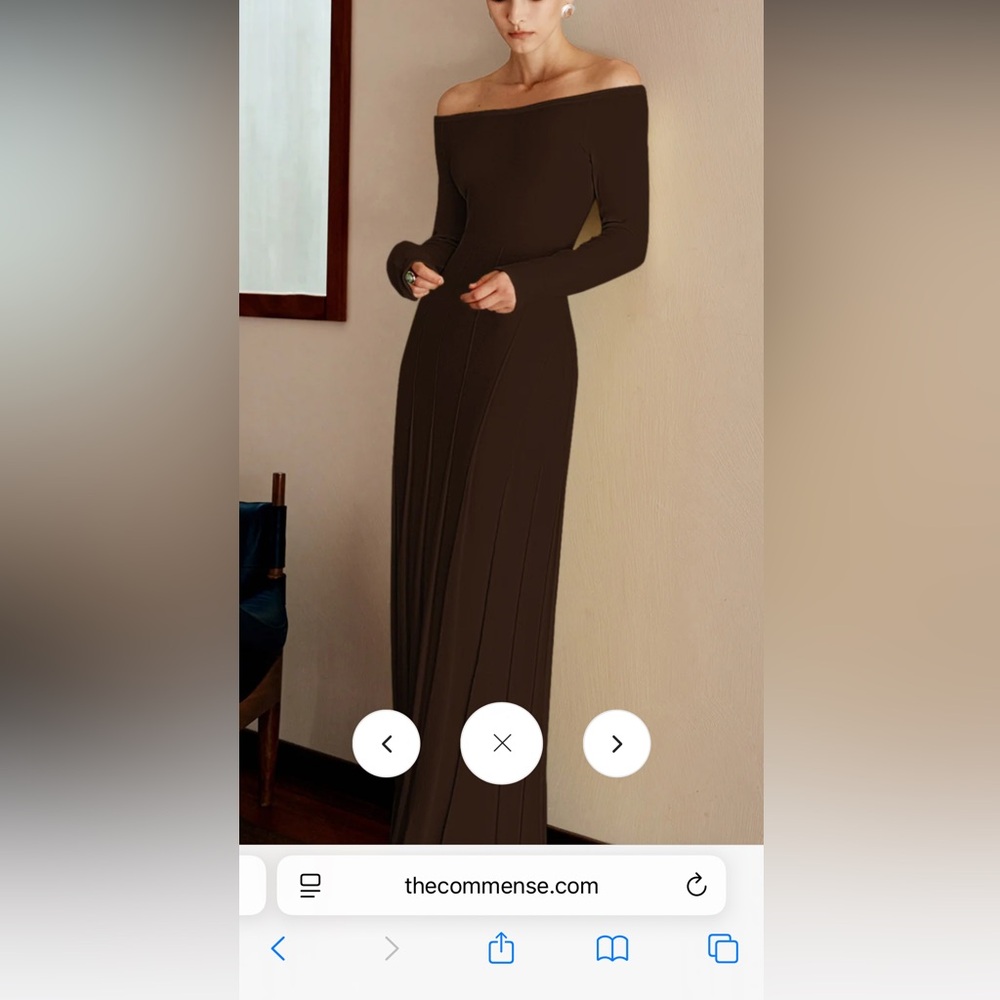 Commense Off-Shoulder Brown Long Sleeve Dress - Brand New